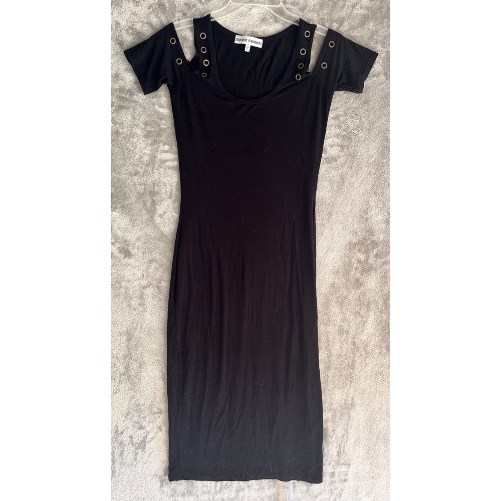 Almost Famous Women S dress Short Sleeve Black Small Open Shoulder 43" Long